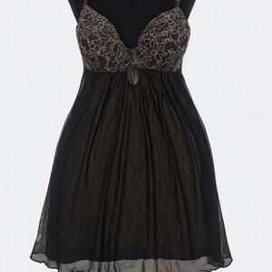 Unbranded Black Sheer Lingerie Dress Slip Top Padded Size Medium Y2K Style